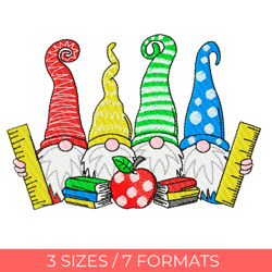 school gnomes, embroidery design, embroidery file, pes embroidery, gnomes embroidery, back to school embroidery