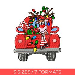 christmas truck, embroidery design, embroidery file, pes embroidery, deer embroidery, christmas embroidery