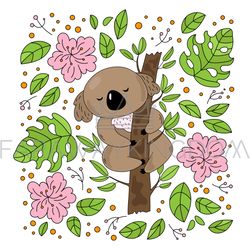 koala garden australian bear flower vector illustration set