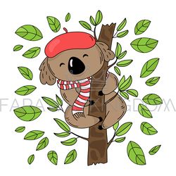 koala tree australian forest bear vector illustration set