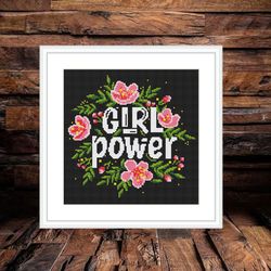 girl power cross stitch pattern pdf,  easy cross stitch chart, statement cross stitch, embroidery, tagline xstitch