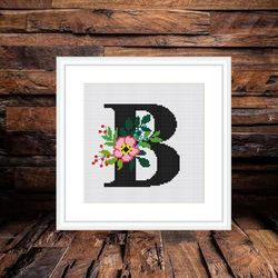 letter b cross stitch pdf, family name cross stitch, monogram b cross stitch, b cross stitc cross stitch,  wedding