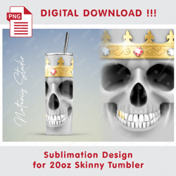funny crown skull seamless sublimation pattern - 20oz skinny tumbler - full tumbler wrap