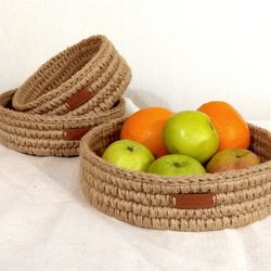 round breakfast tray crochet jute basket serving dish storage basket