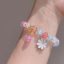 new korean daizy flower bracelet bohemian colourful crystal beaded handmade elastic rope women fashion jewelry