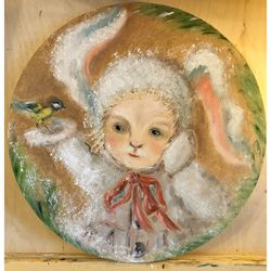 rabbit painting oil original bunny art gift symbol new year 2023