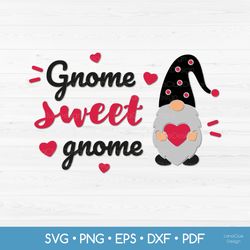 gnome sweet gnome svg cut file, gnome with heart svg png dxf eps pdf