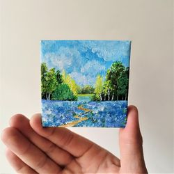 mini canvas landscape painting acrylic small wall decor