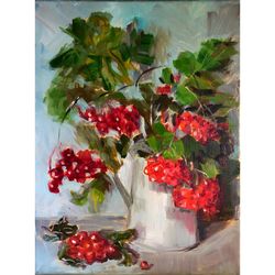 rowan berry bouquet painting original wall art decor