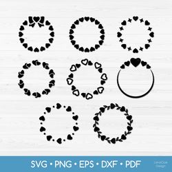 8 circle heart frames svg - valentine's day frame svg - hearts wreath svg - love frame bundle