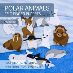 felt sewing pattern polar animals, arctic felt finger puppets