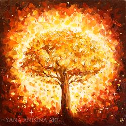 money tree oil painting golden tree gold tree handmade art original gold nature fine art modern art textured. made to or