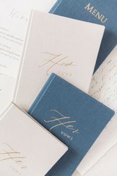 Vow Book Wedding LINEN 10x15 cm Booklet Folio Board Menu Holder His Her Vows Calligraphy Personalized embossed folder
