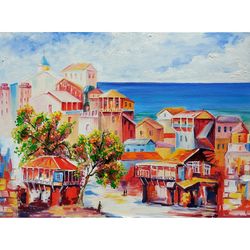 oil painting ancient city original art turkey antalya artwork cityscape wall art by natasavaart