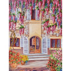 oil painting southern italy original art mediterranean landscape artwork flower street wall art by natasavaart