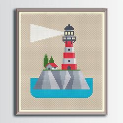 lighthouse cross stitch pattern, island cross stitch, digital pdf