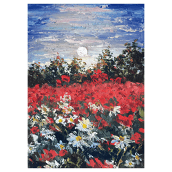 daisies poppies original oil painting flowers impasto floral artwork