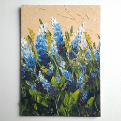 blue flowers original oil painting flowers impasto floral artwork