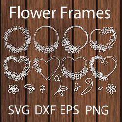 floral frame svg templates, flower frames svg , flower wreath svg, floral heart frame svg,  floral circle frame