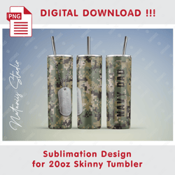 Navy Dad Seamless Sublimation Pattern - 20oz SKINNY TUMBLER - Full Tumbler Wrap