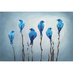 blue birds painting, original art, bird painting, oil painting, 16 by 24 inch