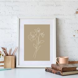 abstract flower print, line drawing prints, rustic art, flowers boho print, botanical prints, boho decor, prints digital