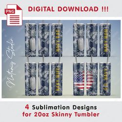 4 navy seamless sublimation patterns - 20oz skinny tumbler - full tumbler wrap