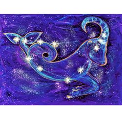 constellation capricorn acrylic and oil painting on canvas 24 by 32 original art by elena titenko leti