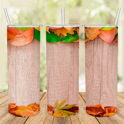 autumn fall leaves 20oz skinny tumbler sublimation design print transfer digital download tumbler wrap fall seasonal