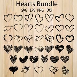 hearts svg, hand-drawn distressed hearts svg bundle, valentine days svg, heart icon, heart cut files