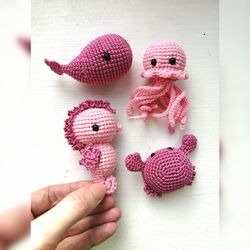 lilac crochet toys set animals sea