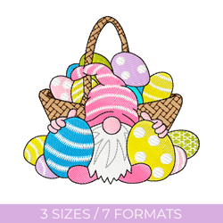 easter gnome, easter embroidery design, embroidery file, pes embroidery designs, jef embroidery, easter eggs embroidery