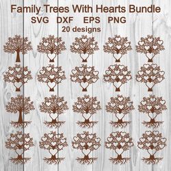 family trees with hearts bundle, family tree svg, trees, tree cut file, tree svg for cutting, family tree with roots