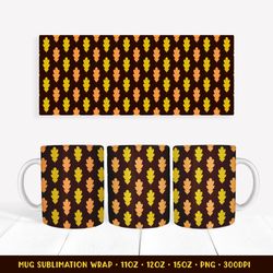 autumn mug sublimation wrap. oak leaves mug wrap design