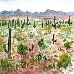 saguaro national park original watercolor painting arizona landscape original art 12 by 8
