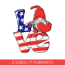 patriotic love, embroidery design, independence day , gnome embroidery, embroidery pes, machine embroidery