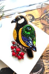 Tit brooch, bird brooch, brooch pin, beaded brooch, mothers day gift, handmade gifts, brooch, birds, hand embroidery