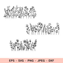 wildflowers svg field flowers file for cricut set floral outline dxf for laser cut