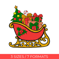 christmas sleighs, embroidery design, embroidery file, pes embroidery, santa sleign embroidery, christmas embroidery