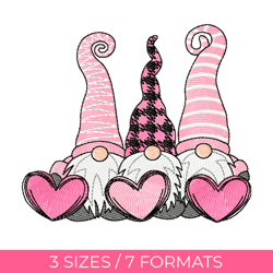 valentines day gnomes,  embroidery design, embroidery file, pes embroidery, jef embroidery, valentines day embroidery