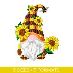 sunflower gnome, embroidery file, pes embroidery designs, gnome embroidery, floral embroidery, gnome embroidery