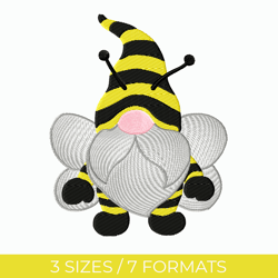 bee, summer embroidery, embroidery file, pes embroidery designs, bee embroidery, honeybee embroidery, gnome embroidery