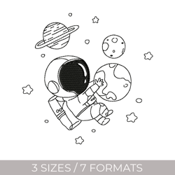 astronaut, embroidery design, digital embroidery, embroidery file, space embroidery, planets embroidery