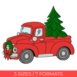 christmas truck, embroidery design, embroidery file, pes embroidery, gnomes embroidery, christmas tree embroidery