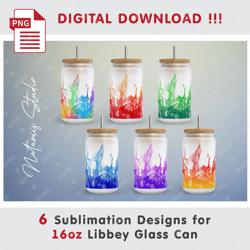6 fire flame sublimation templates - seamless paterns - 16oz libbey glass can - full can wrap