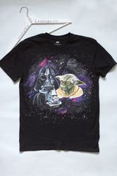 star wars t shirt with darth vader, yoda, stormtroopers and death star, custom hand painted t shirt