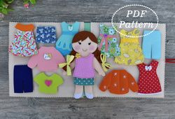 dollhouse quiet book felt pdf pattern, dress up doll