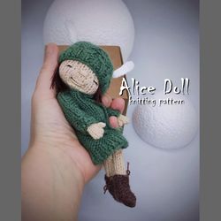 alice doll knitting pattern, cure knitted doll, amirurumi doll, knitting tutorial, toy for kids, nursery decor, ebook