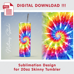 tie dye rainbow template - seamless sublimation pattern - 20oz skinny tumbler - full tumbler wrap