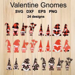 valentine gnomes in leopard and buffalo plaids with hearts svg eps png clipart